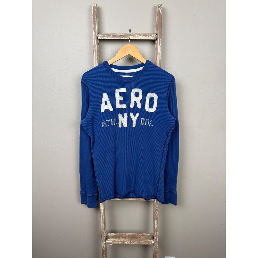 Vintage Y2K/2000s Aeropostale Blue Waffle Knit‎ Longsleeve Thermal Shirt Med